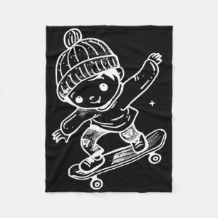 Skateboarding Kid Comic Recreational Sports Fleece Blanket