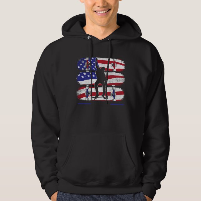 Skateboarding Men - USA American Flag Hoodie (Front)
