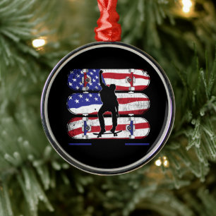 Skateboarding Men - USA American Flag Metal Ornament