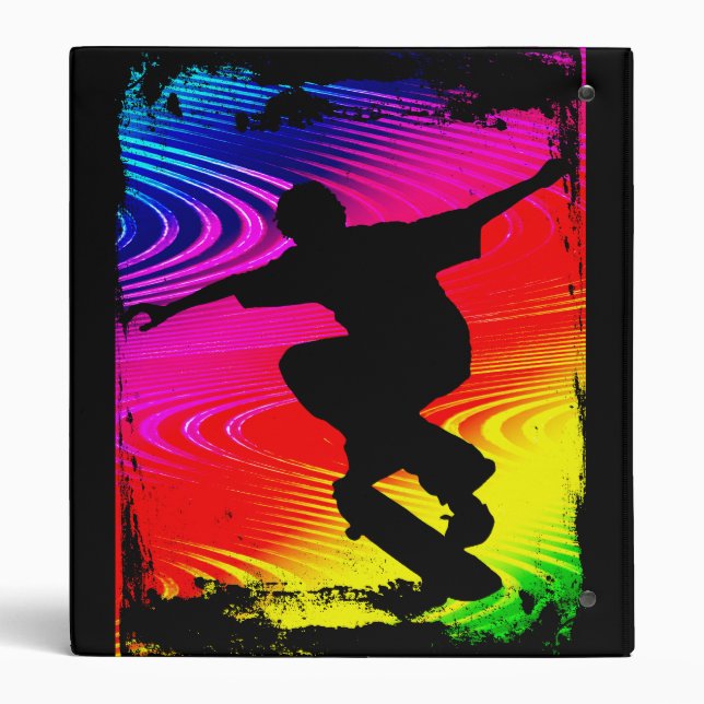 Skateboarding on Rainbow Grunge Binder (Back)