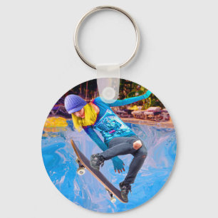 Skateboarding on Water Keychain