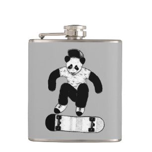 Skateboarding Panda Hip Flask