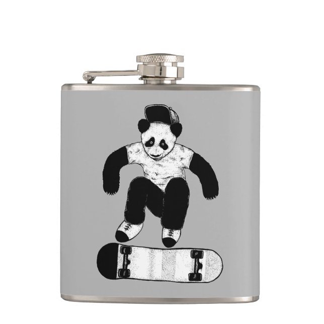 Skateboarding Panda Hip Flask (Front)