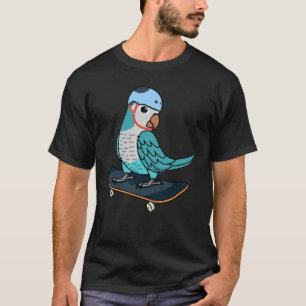 Skateboarding Parrot I Blue Monk Parakeet Quaker T-Shirt