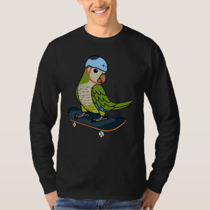 Skateboarding Parrot I Green Monk Parakeet Quaker T-Shirt