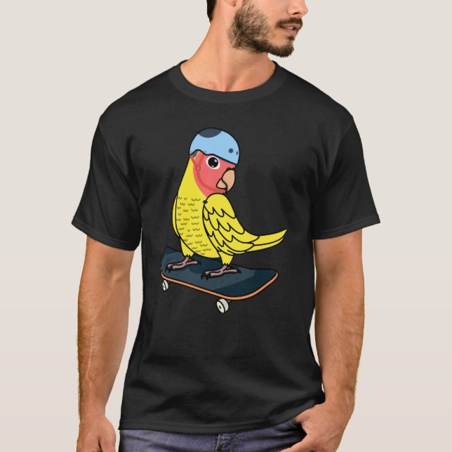 Skateboarding Parrot I Peach faced Yellow Lutino L T-Shirt (Front)