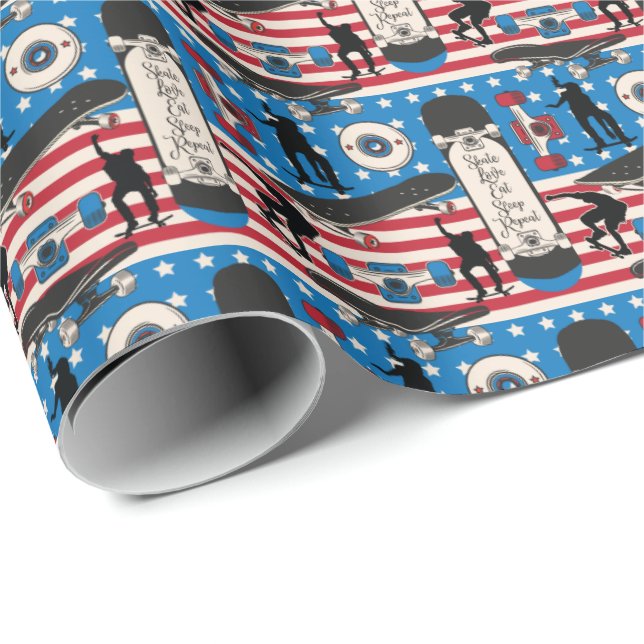 Skateboarding Patriotic USA Skateboarder Wrapping Paper (Roll Corner)