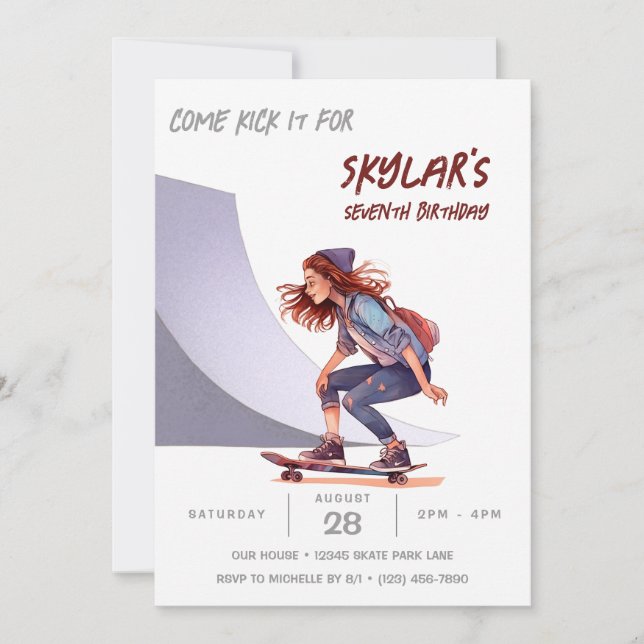 Skateboarding Photo Skate Park Girl Birthday Party Invitation (Front)
