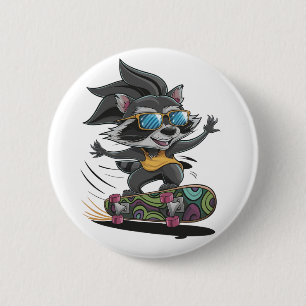 Skateboarding raccoon 2 inch round button