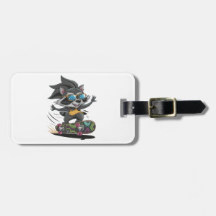 Skateboarding raccoon luggage tag