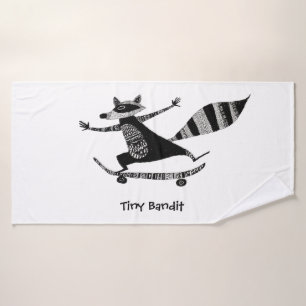 Skateboarding Raccoon – Whimsical Raccoon Animal  Bath Towel