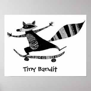 Skateboarding Raccoon – Whimsical Raccoon Animal Poster