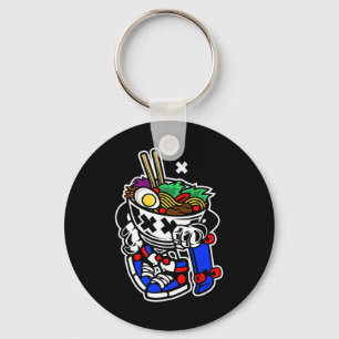 Skateboarding Ramen Noodle Ck To School Anime Tren Keychain