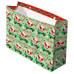 Skateboarding Santa Christmas Holiday Large Gift Bag
