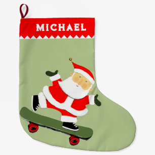 Skateboarding Santa Skateboarder Large Christmas Stocking