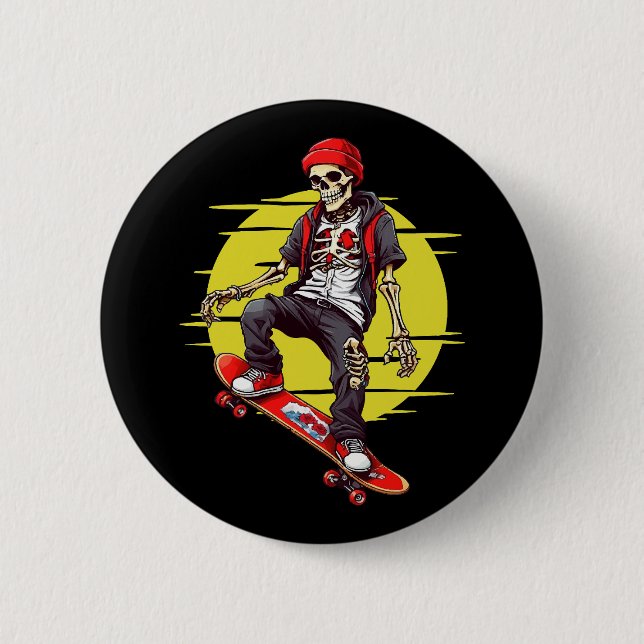 Skateboarding Skeleton 2 Inch Round Button (Front)