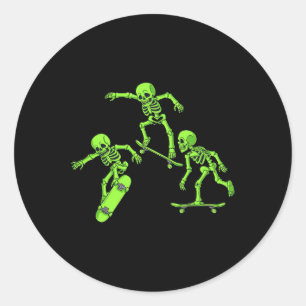 Skateboarding Skeletons Halloween Skater Boys Kids Classic Round Sticker