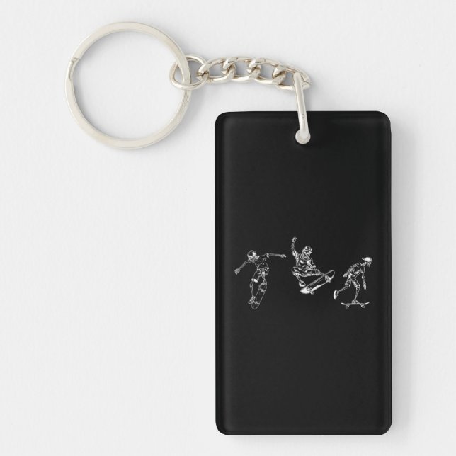 Skateboarding Skeletons Skeleton Skate Halloween Keychain (Front)