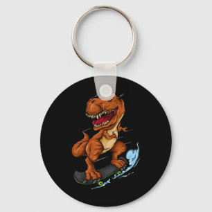 Skateboarding T-rex - Cute Trex Dinosaur Skateboar Keychain