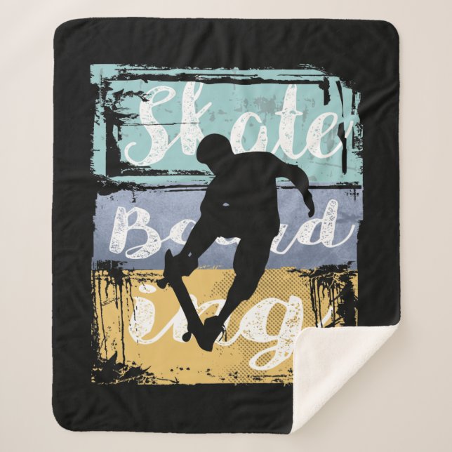 Skateboarding Tee - Vintage Retro Skateboarder Sherpa Blanket (Front)