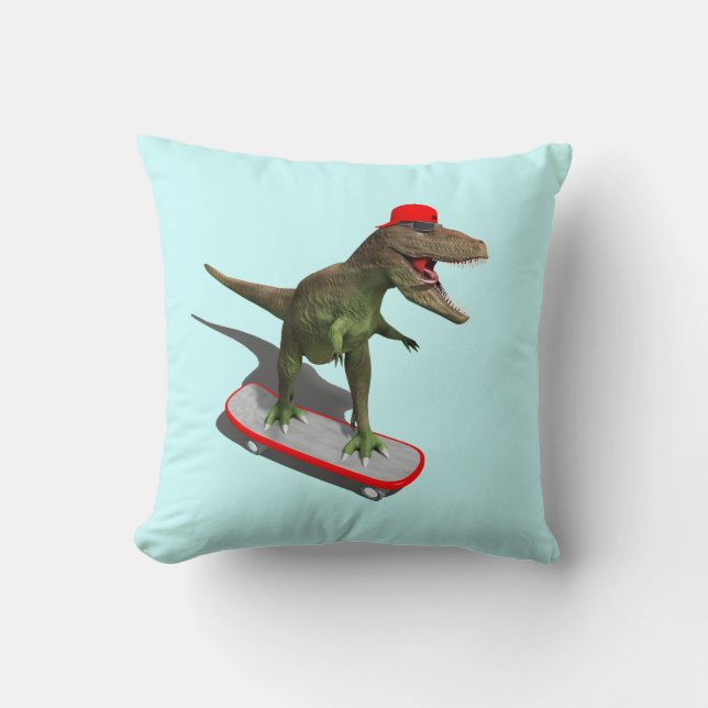 Skateboarding TRex Throw Pillow (Front)