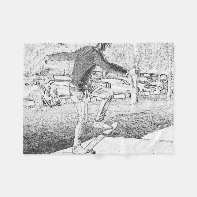 Skateboarding Trickster Sketch  Fleece Blanket (Front (Horizontal))