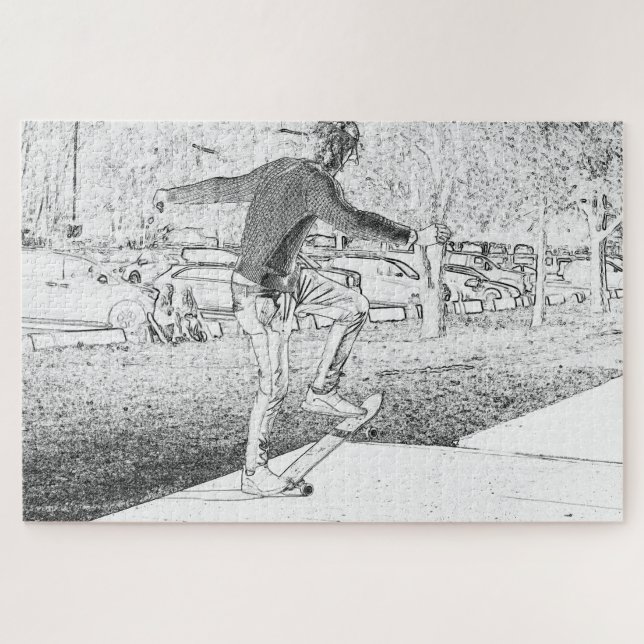 Skateboarding Trickster Sketch  Jigsaw Puzzle (Horizontal)