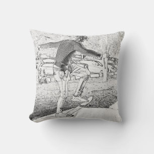 Skateboarding Trickster Sketch  Throw Pillow