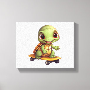 Skateboarding Turtle, Athletic Animal Design Canvas Print