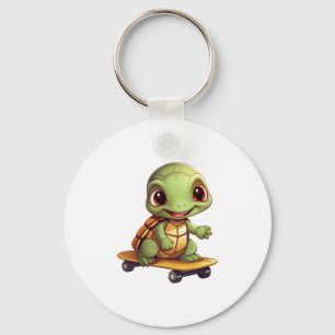 Skateboarding Turtle, Athletic Animal Design Keychain
