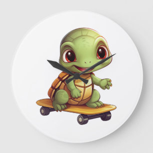 Skateboarding Turtle, Athletic Animal Design Large Clock
