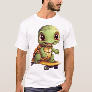 Skateboarding Turtle, Athletic Animal Design T-Shirt