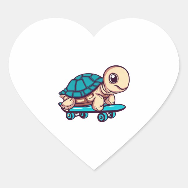 Skateboarding Turtle Heart Sticker (Front)
