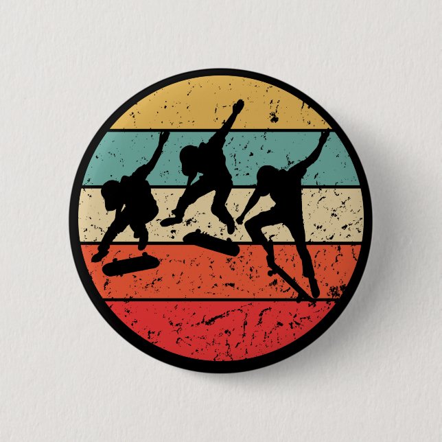 Skateboarding - Vintage Retro Skateboarder 2 Inch Round Button (Front)