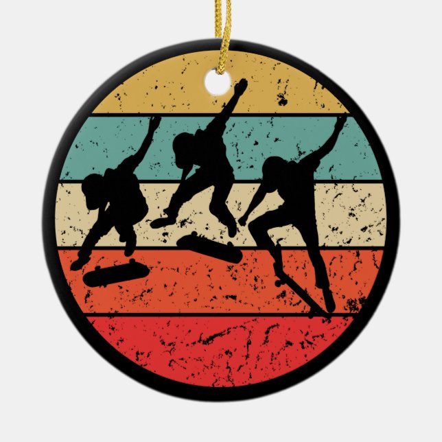 Skateboarding - Vintage Retro Skateboarder Ceramic Ornament (Front)