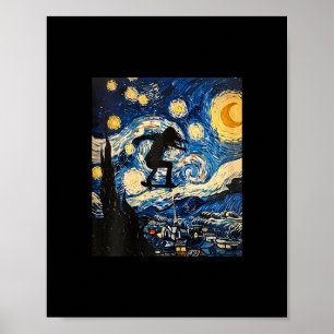 Skateboarding Woman Van Gogh Style Starry Night  Poster