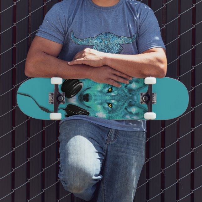Skateboards+Wolf+Animal+Watercolor+green+blue+mode Skateboard (Outdoor 3)