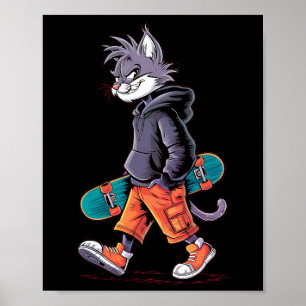 Skatepark Cool Skater Cat Rizzler Skateboard  Poster
