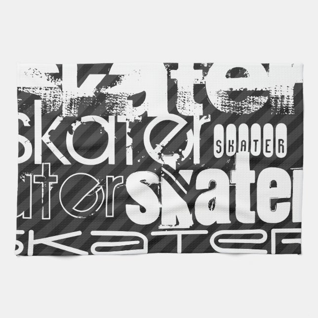 Skater; Black & Dark Grey Stripes Kitchen Towel (Horizontal)
