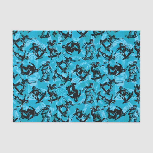 Skater Boy Skateboarders Blue Tissue Paper (Front)
