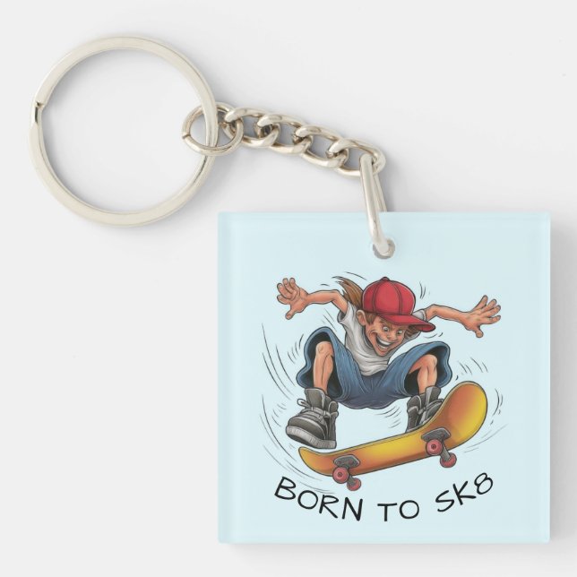 Skater Boy Skateboarding Keychain (Front)