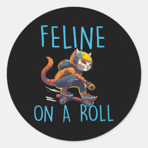 Skater Cat Lover Skateboarding Skateboarder Skatin Classic Round Sticker