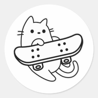 Skater Cat with Skateboard Classic Round Sticker