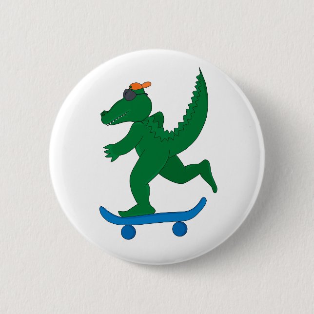 Skater Crocodile 2 Inch Round Button (Front)