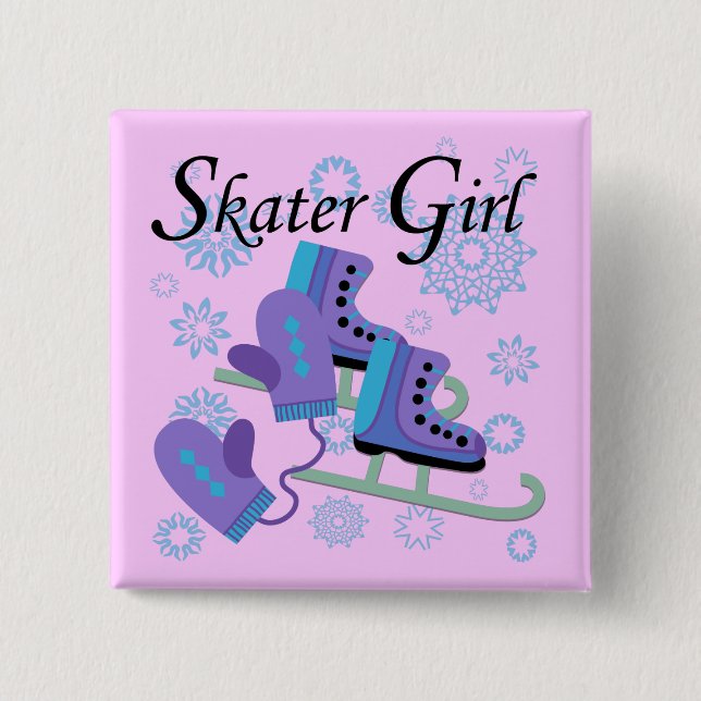 Skater Girl 2 Inch Square Button (Front)