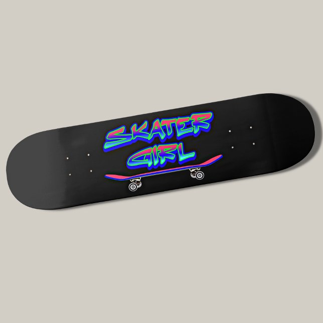Skater Girl Blue Pink Graffiti Glow Skateboard (Créateur téléchargé)