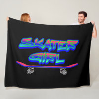 Skater Girl Blue Pink Graffiti Glow Skateboard