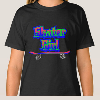 Skater Girl Blue Pink Graffiti Glow Skateboard     T-Shirt