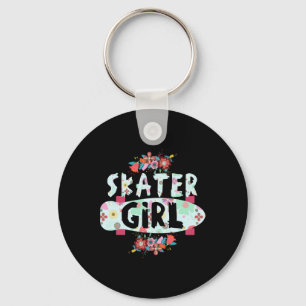 Skater Girl Floral Skateboard For Skaters Girls Cu Keychain
