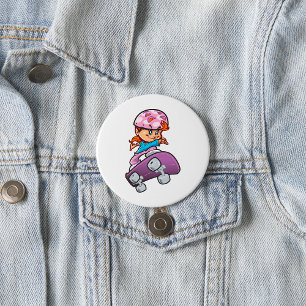 Skater Girl Fun Pink Helmet Skateboard 3 Inch Round Button